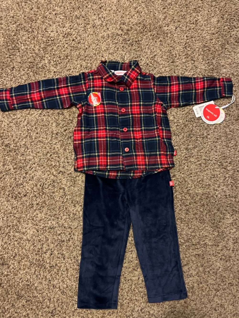NWT Magnetic Me Flannel and Velvety Pant Outfit 12-18 Months